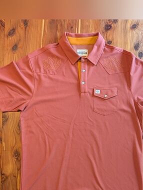 Kimes Ranch Men's Rust/Orange Polo with Embroidered Yoke